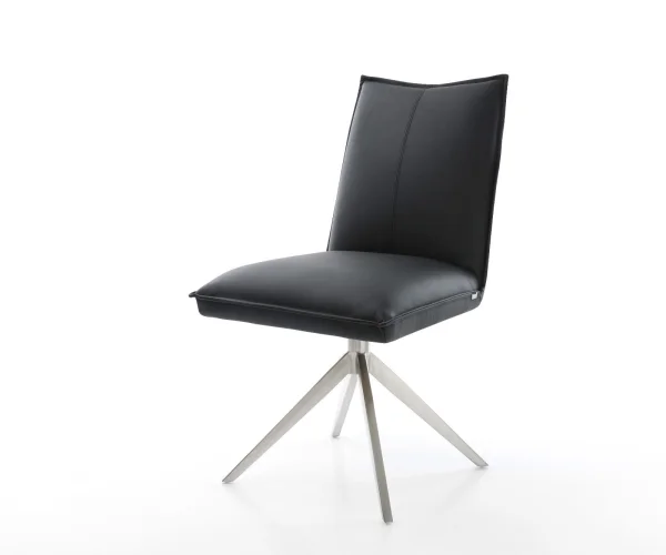 Chaise-pivotante Lelio-Flex cuir de vache noir pied croisé large acier inoxydable brossé pivotement sur 360° fonction bascule ressorts ensachés