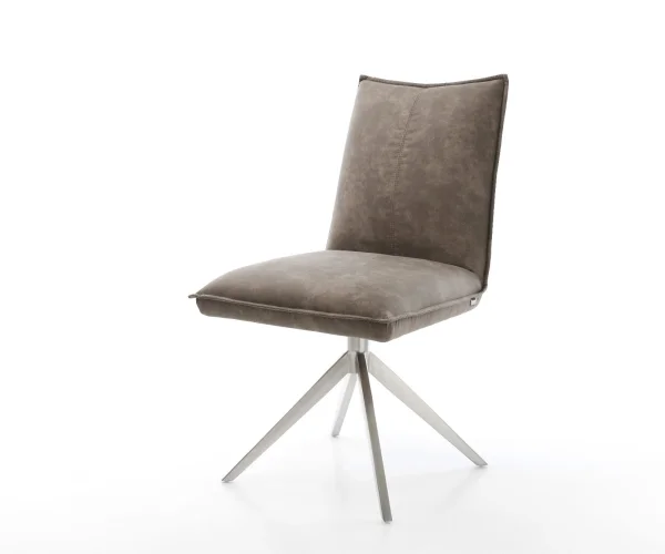 Chaise-pivotante Lelio-Flex microvelours taupe vintage pied croisé large acier inoxydable brossé pivotement sur 360° fonction bascule ressorts ensachés