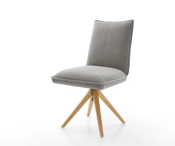 Chaise-pivotante Lelio-Flex tissu structuré doux gris pied en bois angulaire naturel pivotement sur 180° resorts ensachés
