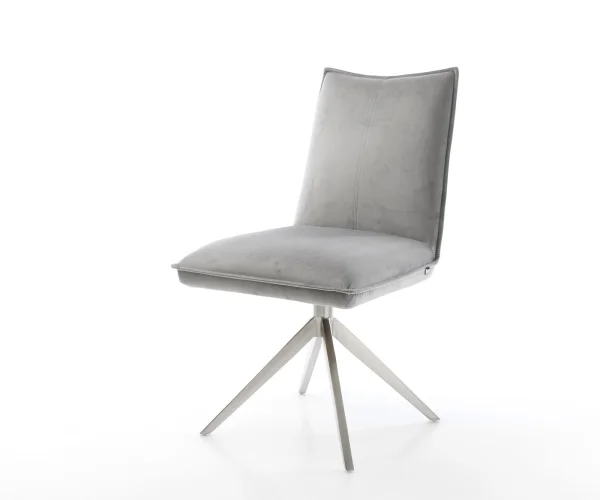 Chaise-pivotante Lelio-Flex velours gris pied croisé large acier inoxydable brossé pivotement sur 360° fonction bascule ressorts ensachés