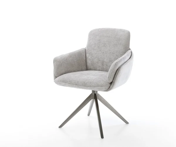 Chaise-pivotante Luan-Flex avec accoudoirs chenille gris argenté pied croisé large grafiete pivotement sur 360° fonction bascule