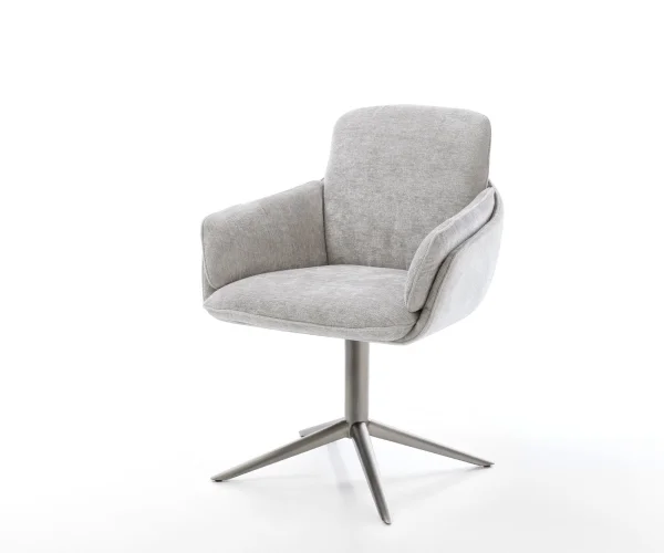 Chaise-pivotante Luan-Flex avec accoudoirs chenille gris argenté pied de chaise 4 branches grafiete pivotement sur 360° fonction bascule