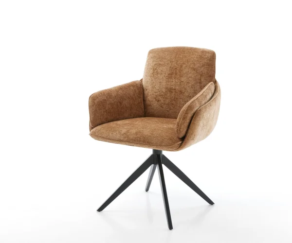 Chaise-pivotante Luan-Flex avec accoudoirs chenille rouille pied croisé large noir pivotement sur 360° fonction bascule
