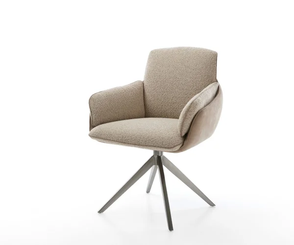 Chaise-pivotante Luan-Flex avec accoudoirs tissu mixte couleur boue pied croisé large grafiete pivotement sur 360° fonction bascule