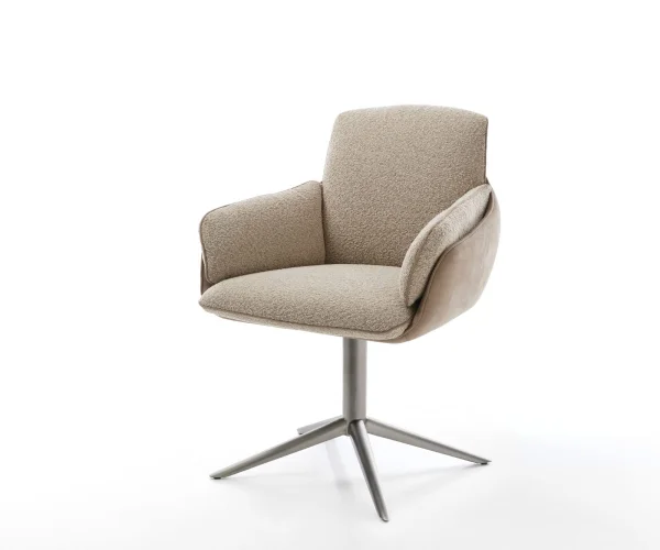 Chaise-pivotante Luan-Flex avec accoudoirs tissu mixte couleur boue pied de chaise 4 branches grafiete pivotement sur 360° fonction bascule