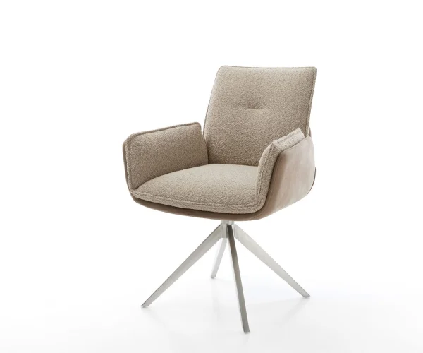 Chaise-pivotante Nela-Flex microvelours boue pied croisé large acier inoxydable brossé pivotement sur 360° fonction bascule