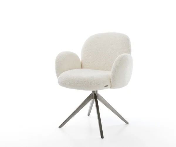 Chaise-pivotante Nube-Flex avec accoudoirs bouclé blanc pied croisé large grafiete pivotement sur 360° fonction bascule ressorts ensachés