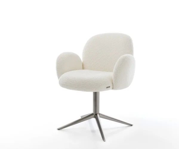 Chaise-pivotante Nube-Flex avec accoudoirs bouclé blanc pied de chaise 4 branches grafiete pivotement sur 360° fonction bascule ressorts ensachés