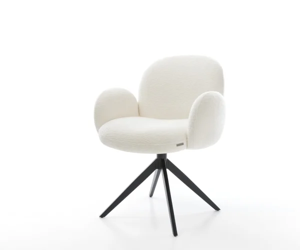 Chaise-pivotante Nube-Flex avec accoudoirs bouclé doux beige pied croisé large noir pivotement sur 360° fonction bascule resorts ensachés