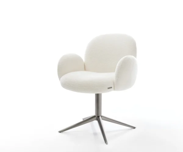 Chaise-pivotante Nube-Flex avec accoudoirs bouclé doux beige pied de chaise 4 branches grafiete pivotement sur 360° fonction bascule resorts ensachés