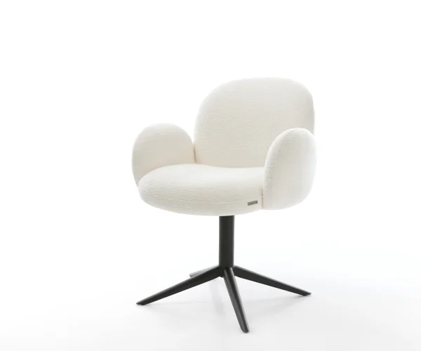 Chaise-pivotante Nube-Flex avec accoudoirs bouclé doux beige pied de chaise 4 branches noir pivotement sur 360° fonction bascule resorts ensachés