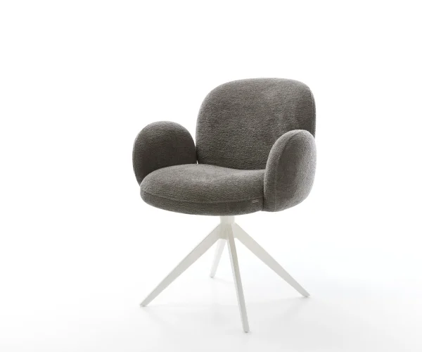 Chaise-pivotante Nube-Flex avec accoudoirs bouclé doux couleur boue pied croisé large blanc pivotement sur 360° fonction bascule resorts ensachés