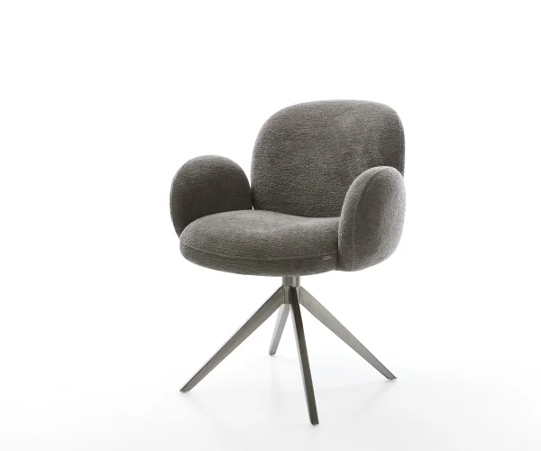 Chaise-pivotante Nube-Flex avec accoudoirs bouclé doux couleur boue pied croisé large grafiete pivotement sur 360° fonction bascule resorts ensachés