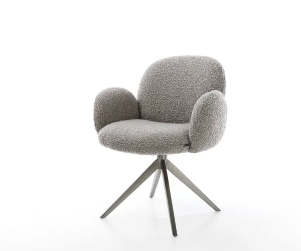 Chaise-pivotante Nube-Flex avec accoudoirs bouclé gris argenté pied croisé large grafiete pivotement sur 360° fonction bascule ressorts ensachés