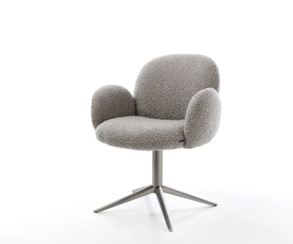 Chaise-pivotante Nube-Flex avec accoudoirs bouclé gris argenté pied de chaise 4 branches grafiete pivotement sur 360° fonction bascule ressorts ensachés