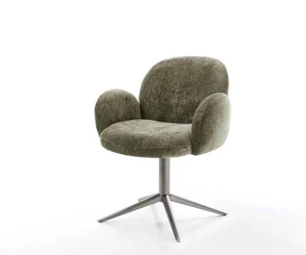 Chaise-pivotante Nube-Flex avec accoudoirs chenille olive pied de chaise 4 branches grafiete pivotement sur 360° fonction bascule ressorts ensachés