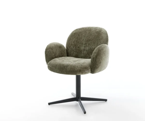 Chaise-pivotante Nube-Flex avec accoudoirs chenille olive pied de chaise 4 branches noir pivotement sur 360° ressorts ensachés