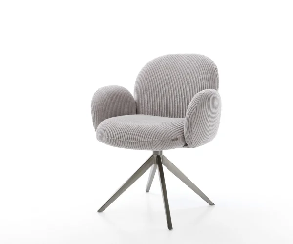 Chaise-pivotante Nube-Flex avec accoudoirs côtelé gris argenté pied croisé large grafiete pivotement sur 360° fonction bascule ressorts ensachés