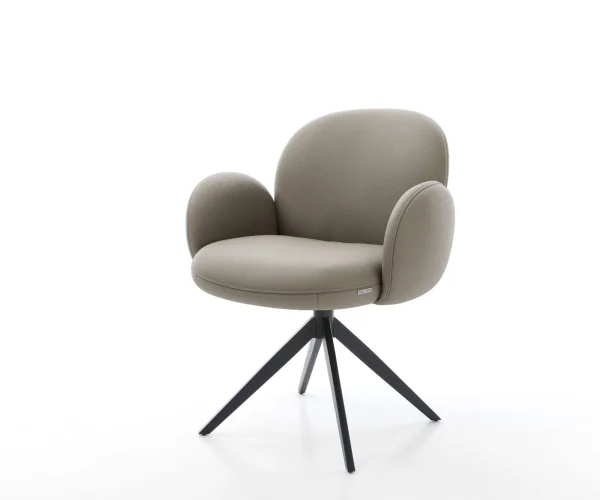 Chaise-pivotante Nube-Flex avec accoudoirs cuir de vache couleur boue pied croisé large noir pivotement sur 360° fonction bascule ressorts ensachés