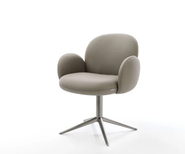Chaise-pivotante Nube-Flex avec accoudoirs cuir de vache couleur boue pied de chaise 4 branches grafiete pivotement sur 360° fonction bascule ressorts ensachés