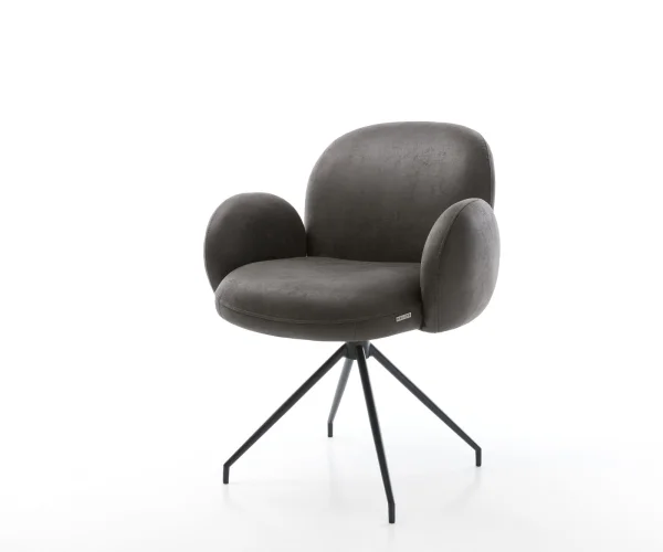Chaise-pivotante Nube-Flex avec accoudoirs microvelours anthracite vintage pied croisé conique noir pivotement sur 180° ressorts ensachés