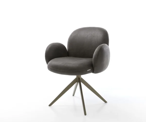 Chaise-pivotante Nube-Flex avec accoudoirs microvelours anthracite vintage pied croisé large aspect titane pivotement sur 360° fonction bascule ressorts ensachés