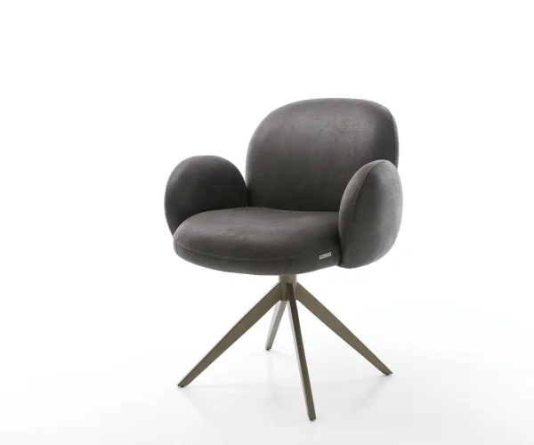 Chaise-pivotante Nube-Flex avec accoudoirs microvelours anthracite vintage pied croisé large aspect titane pivotement sur 360° ressorts ensachés