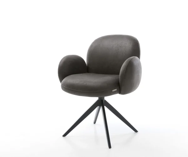 Chaise-pivotante Nube-Flex avec accoudoirs microvelours anthracite vintage pied croisé large noir pivotement sur 360° fonction bascule ressorts ensachés