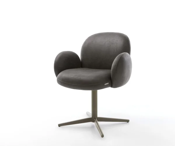 Chaise-pivotante Nube-Flex avec accoudoirs microvelours anthracite vintage pied de chaise 4 branches aspect titane pivotement sur 360° ressorts ensachés