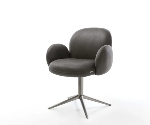 Chaise-pivotante Nube-Flex avec accoudoirs microvelours anthracite vintage pied de chaise 4 branches grafiete pivotement sur 360° fonction bascule ressorts ensachés