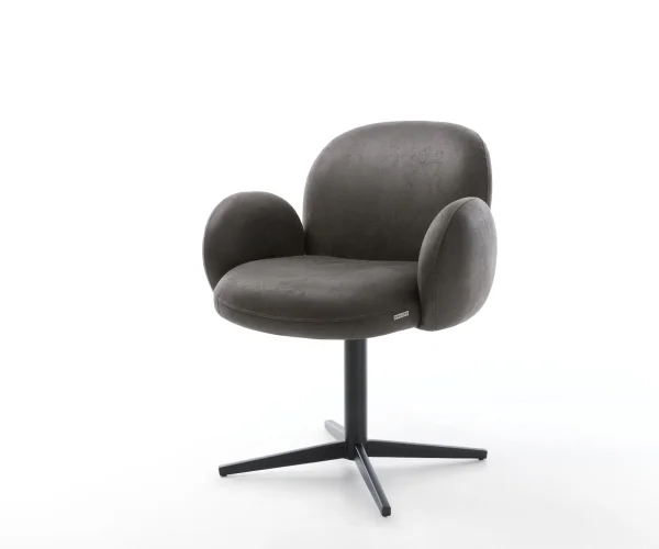 Chaise-pivotante Nube-Flex avec accoudoirs microvelours anthracite vintage pied de chaise 4 branches noir pivotement sur 360° ressorts ensachés