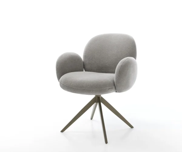 Chaise-pivotante Nube-Flex avec accoudoirs tissu structuré doux gris pied croisé large aspect titane pivotement sur 360° fonction bascule resorts ensachés