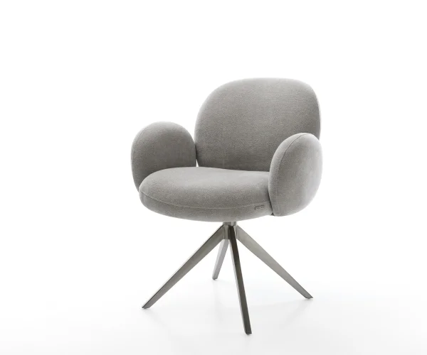 Chaise-pivotante Nube-Flex avec accoudoirs tissu structuré doux gris pied croisé large grafiete pivotement sur 360° fonction bascule resorts ensachés