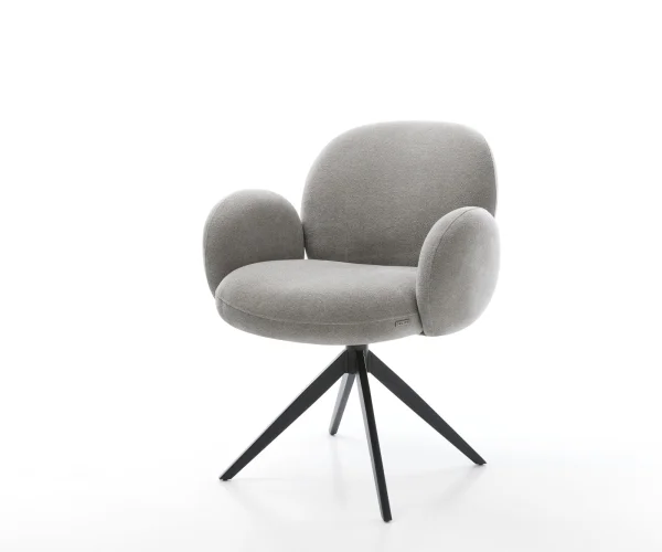 Chaise-pivotante Nube-Flex avec accoudoirs tissu structuré doux gris pied croisé large noir pivotement sur 360° fonction bascule resorts ensachés