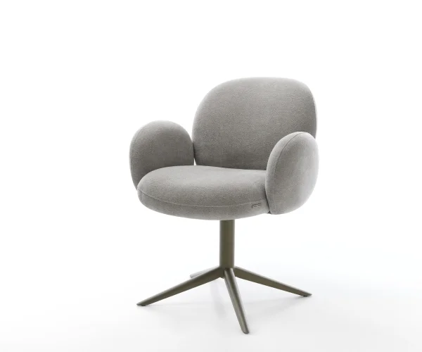 Chaise-pivotante Nube-Flex avec accoudoirs tissu structuré doux gris pied de chaise 4 branches aspect titane pivotement sur 360° fonction bascule resorts ensachés