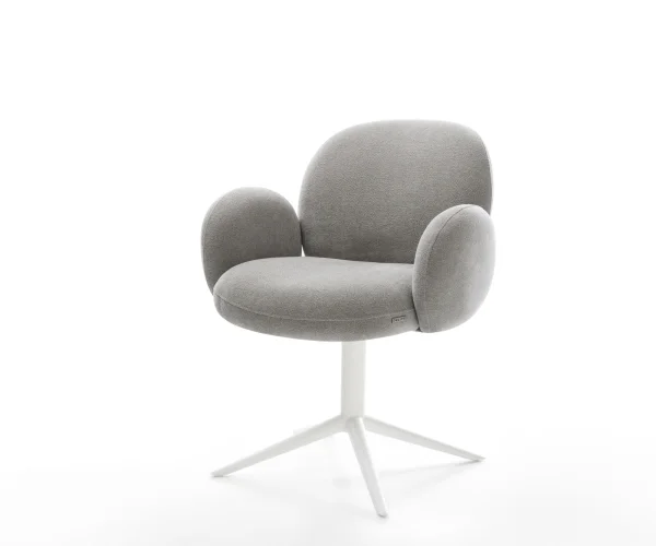 Chaise-pivotante Nube-Flex avec accoudoirs tissu structuré doux gris pied de chaise 4 branches blanc pivotement sur 360° fonction bascule resorts ensachés