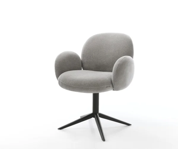 Chaise-pivotante Nube-Flex avec accoudoirs tissu structuré doux gris pied de chaise 4 branches noir pivotement sur 360° fonction bascule resorts ensachés