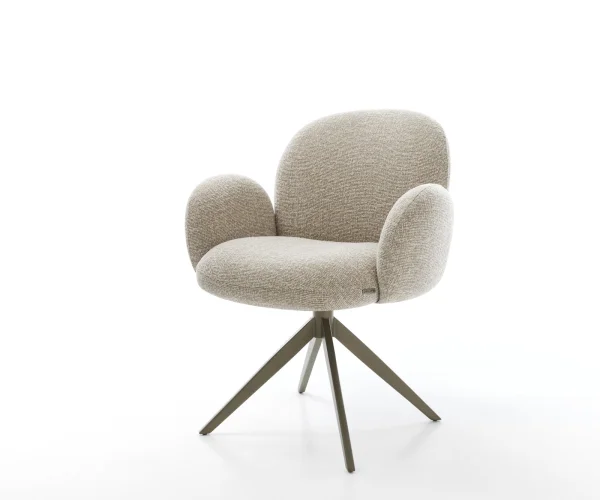 Chaise-pivotante Nube-Flex avec accoudoirs tissu tissé doux beige pied croisé large aspect titane pivotement sur 360° fonction bascule resorts ensachés