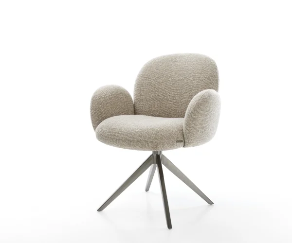 Chaise-pivotante Nube-Flex avec accoudoirs tissu tissé doux beige pied croisé large grafiete pivotement sur 360° fonction bascule resorts ensachés