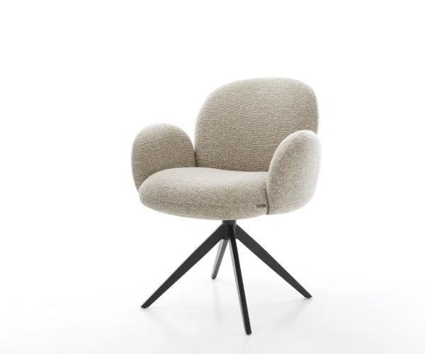 Chaise-pivotante Nube-Flex avec accoudoirs tissu tissé doux beige pied croisé large noir pivotement sur 360° fonction bascule resorts ensachés