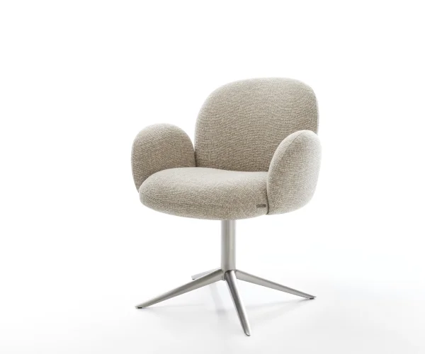 Chaise-pivotante Nube-Flex avec accoudoirs tissu tissé doux beige pied de chaise 4 branches acier inoxydable pivotement sur 360° fonction bascule resorts ensachés