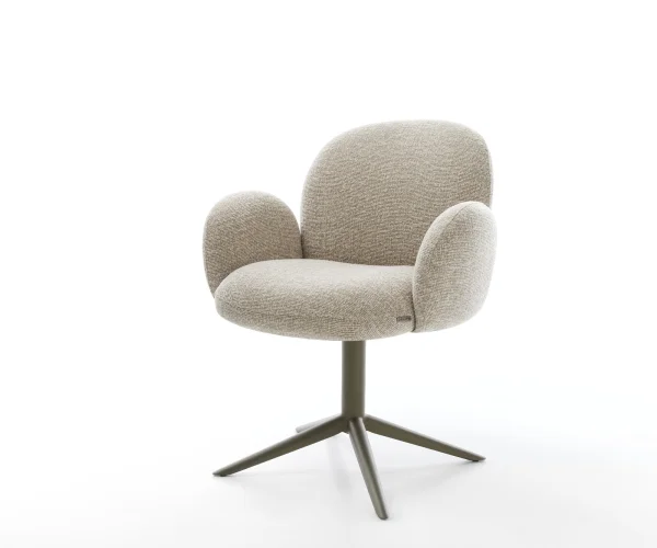 Chaise-pivotante Nube-Flex avec accoudoirs tissu tissé doux beige pied de chaise 4 branches aspect titane pivotement sur 360° fonction bascule resorts ensachés