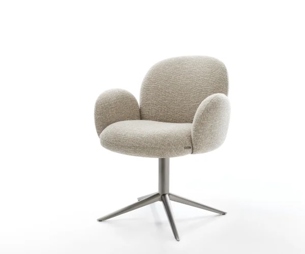 Chaise-pivotante Nube-Flex avec accoudoirs tissu tissé doux beige pied de chaise 4 branches grafiete pivotement sur 360° fonction bascule resorts ensachés