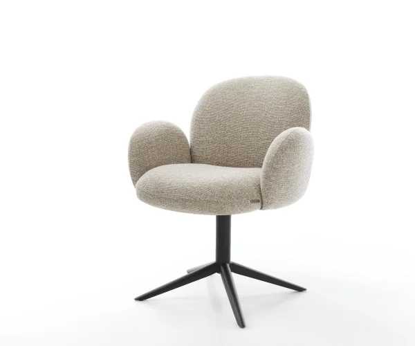 Chaise-pivotante Nube-Flex avec accoudoirs tissu tissé doux beige pied de chaise 4 branches noir pivotement sur 360° fonction bascule resorts ensachés