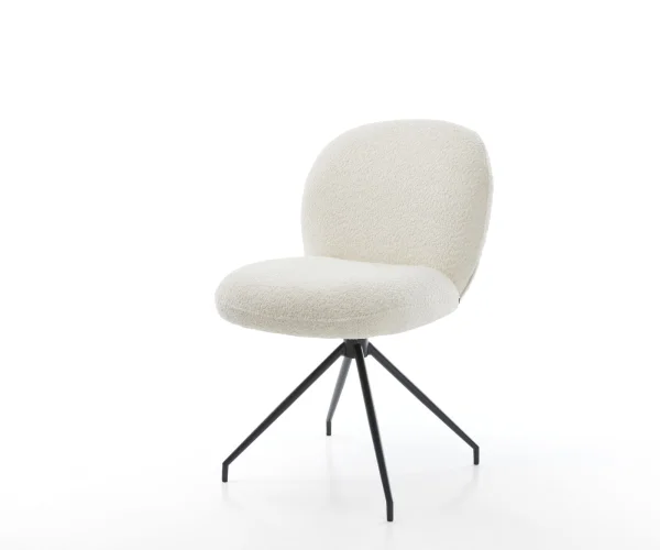 Chaise-pivotante Nube-Flex bouclé blanc pied croisé conique noir ressorts ensachés pivote sur 180°