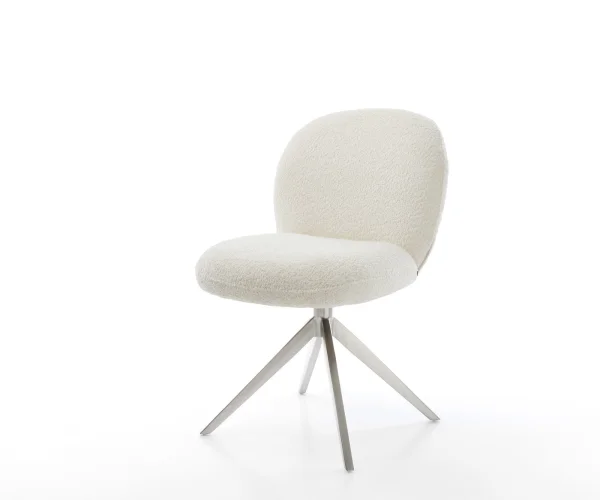 Chaise-pivotante Nube-Flex bouclé blanc pied croisé large acier inoxydable brossé pivotement sur 360° fonction bascule ressorts ensachés