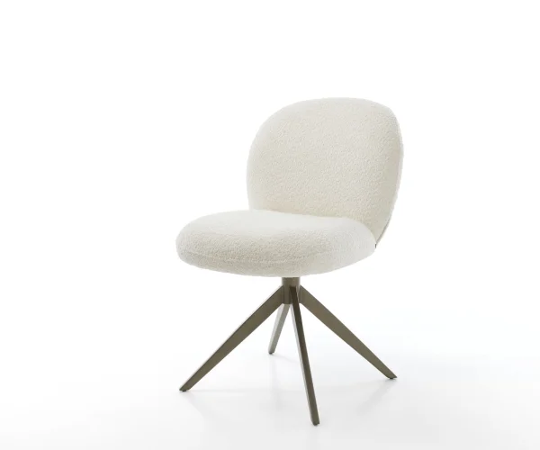 Chaise-pivotante Nube-Flex bouclé blanc pied croisé large aspect titane ressorts ensachés pivote sur 360°