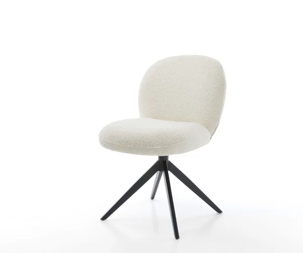 Chaise-pivotante Nube-Flex bouclé blanc pied croisé large noir pivotement sur 360° fonction bascule ressorts ensachés