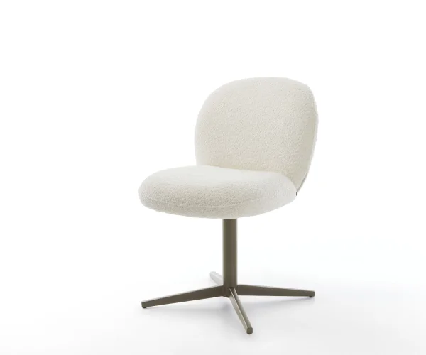 Chaise-pivotante Nube-Flex bouclé blanc pied de chaise 4 branches aspect titane pivotement sur 360° ressorts ensachés
