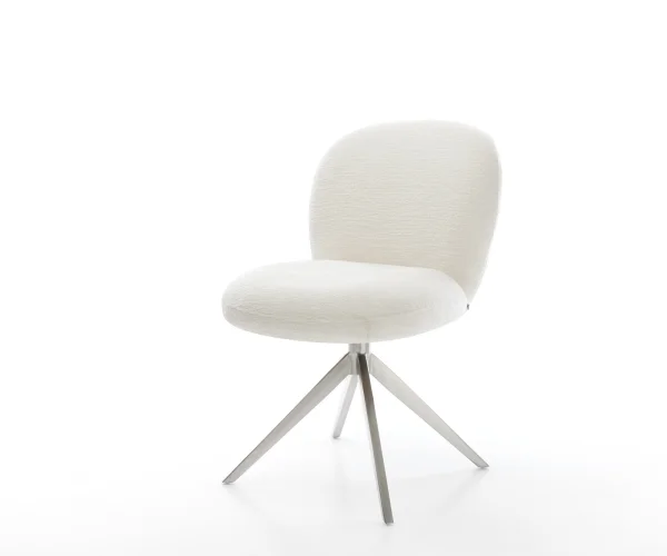 Chaise-pivotante Nube-Flex bouclé doux beige pied croisé large acier inoxydable pivotement sur 360° fonction bascule resorts ensachés